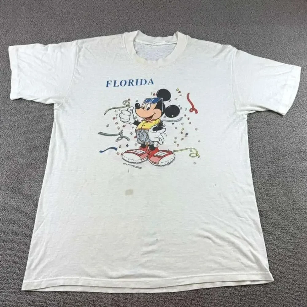 Vintage Disney Men's Size Medium White Mickey Mouse Florida T Shirt‎ Confetti